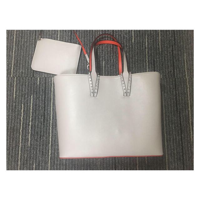 Chtistian Louboutin White/Red Calf Tote Bag