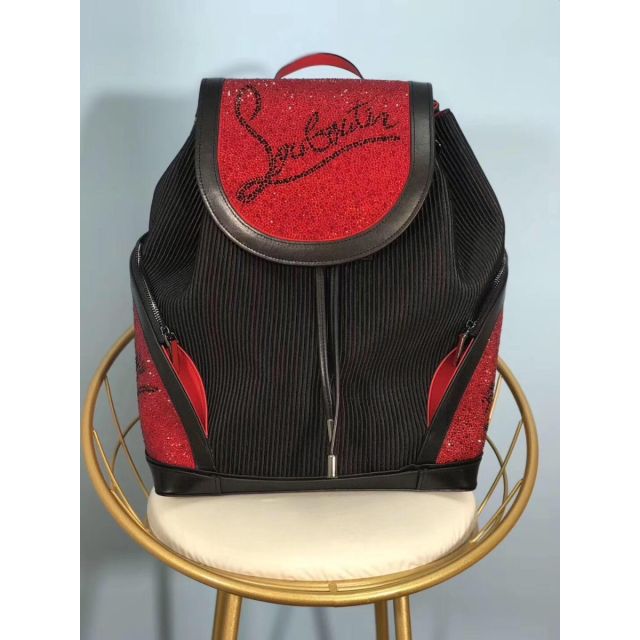 Christian Louboutin Explorafunk Embellished Pinstripe Backpack Black Red