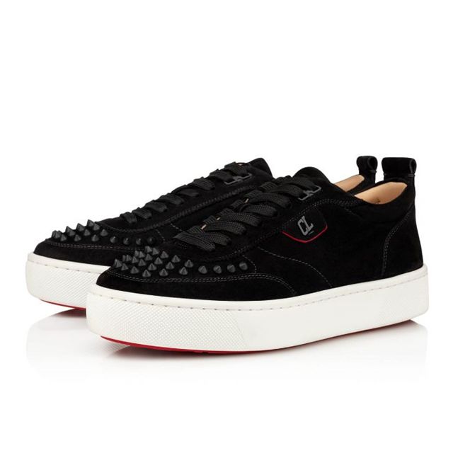 Christian Louboutin Low-top Happyrui Spikes Black/black Mat Velours Sneaker