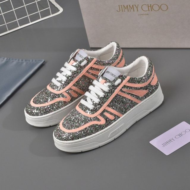 Jimmy Choo Hawaii F Low Top Sneakers Silver Orange