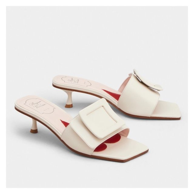 Roger Vivier Covered Buckle 45mm Mules White Leather