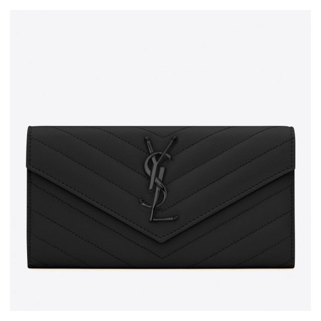 Saint Laurent Large Monogram Flap All Black Wallet