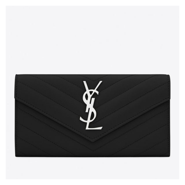 Saint Laurent Large Monogram Flap Wallet Noir Grained Leather