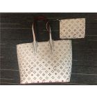 Chtistian Louboutin White/Red Gold Print Calf Tote Bag