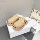 Dior Diorquake Sandals Wooden Sole Shearling Beige