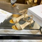 Dior Dway Heeled Sandal 65mm Gold-Tone Cotton Embroidered