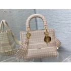 Dior Lady D-Lite Bag 24Cm Pink Houndstooth Embroidery