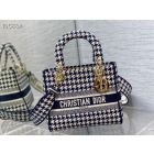Dior Lady D-Lite Bag 24Cm Black White Houndstooth Embroidery