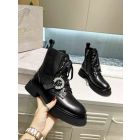 Jimmy Choo Cora Flat Calf Leather Combat Boots Crystal Buckle Black