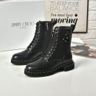 Jimmy Choo Knight Ankle Square Heel Martin Cowhide Lace Up Black Boots
