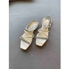 Jimmy Choo Meira White Leather Sandals Crystal Embellishment