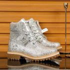 Jimmy Choo Timberland Boots Nubuck Leather Crystals Silver