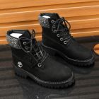 Jimmy Choo Timberland Boots Nubuck Leather Embroidered Logo Black Silver