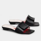 Roger Vivier Covered Buckle Mules Black Leather