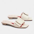 Roger Vivier Covered Buckle Mules White Leather