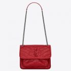 Saint Laurent Baby Niki Chain Bag Red Crinkled Leather