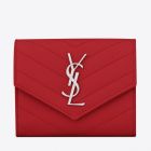 Saint Laurent Compact Tri Fold Wallet Red Leather