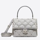Valentino Light Grey Quilted Candystud Top Handle Bag