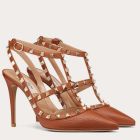 Valentino Rockstud Ankle Strap 100mm Pumps Brown Leather