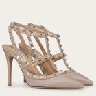 Valentino Rockstud Ankle Strap 100mm Pumps Poudre Leather