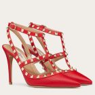 Valentino Rockstud Ankle Strap 100mm Pumps Red Leather