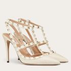 Valentino Rockstud Ankle Strap 100mm Pumps White Leather